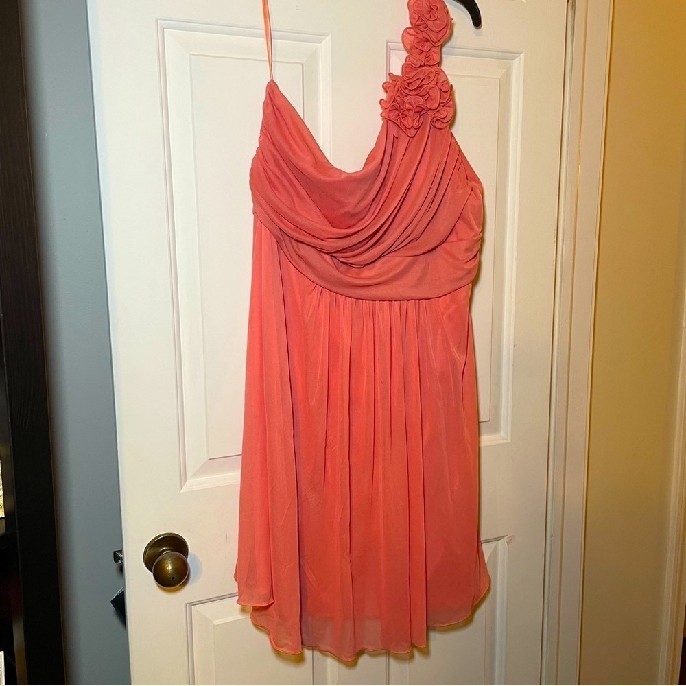 Cinderella Design 3X Mini Dress Coral Pink One Shoulder Prom Formal Party Ruche